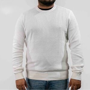 NWT Ben Sherman Men's White Crewneck Diamond Knit Sweater 2XL